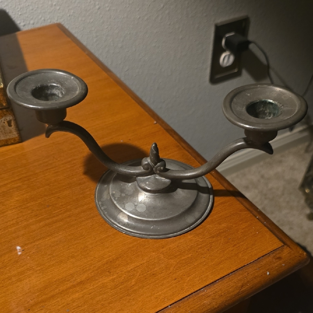 Elegant Pewter Double Candle Holder
